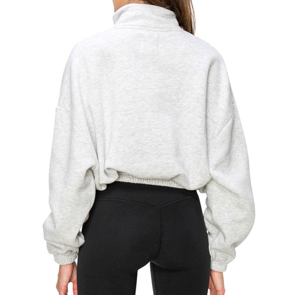 Lazy Sunday Half Zipped Cropped Sweatshirt Women’s Large Heather Gray Athleisure - Picture 3 of 9